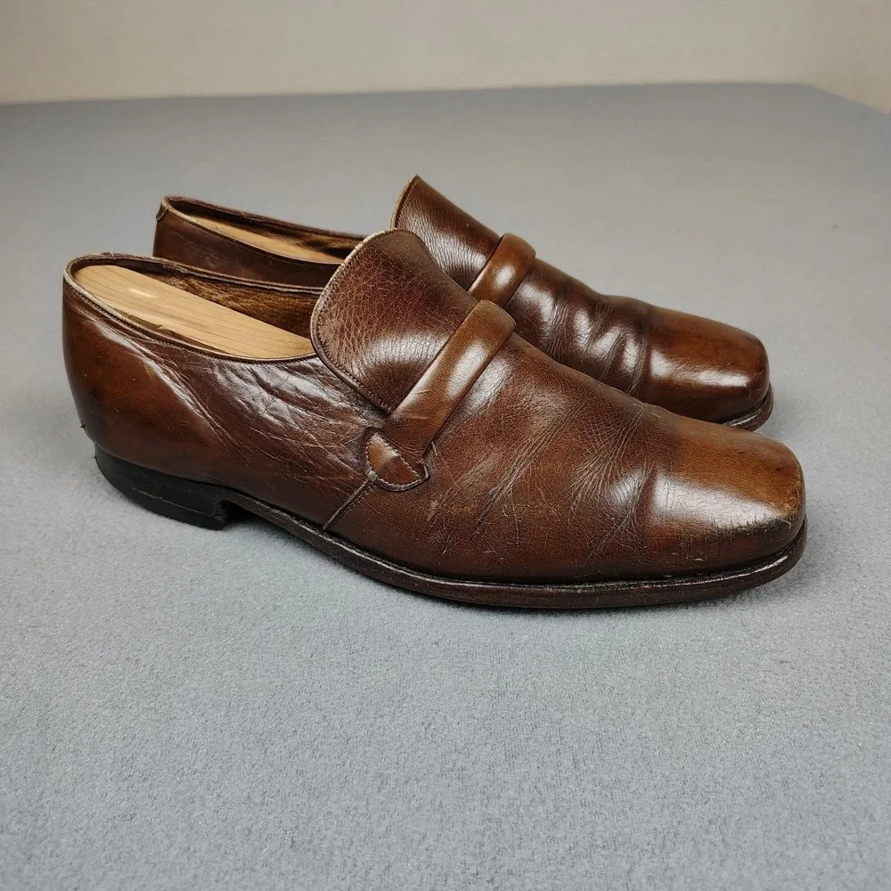 Vintage Florsheim Loafer Men 9.5 D Mahogany Leather Square Toe Slip On Shoes